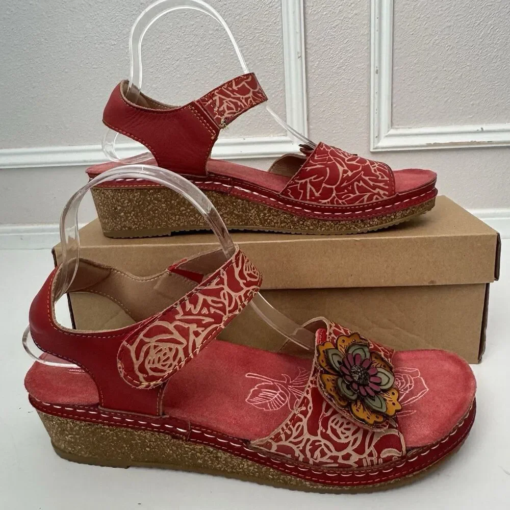 L'Artiste by Spring Step Leather Wedge Sandals Cuteness Red 41 - Picture 4 of 9